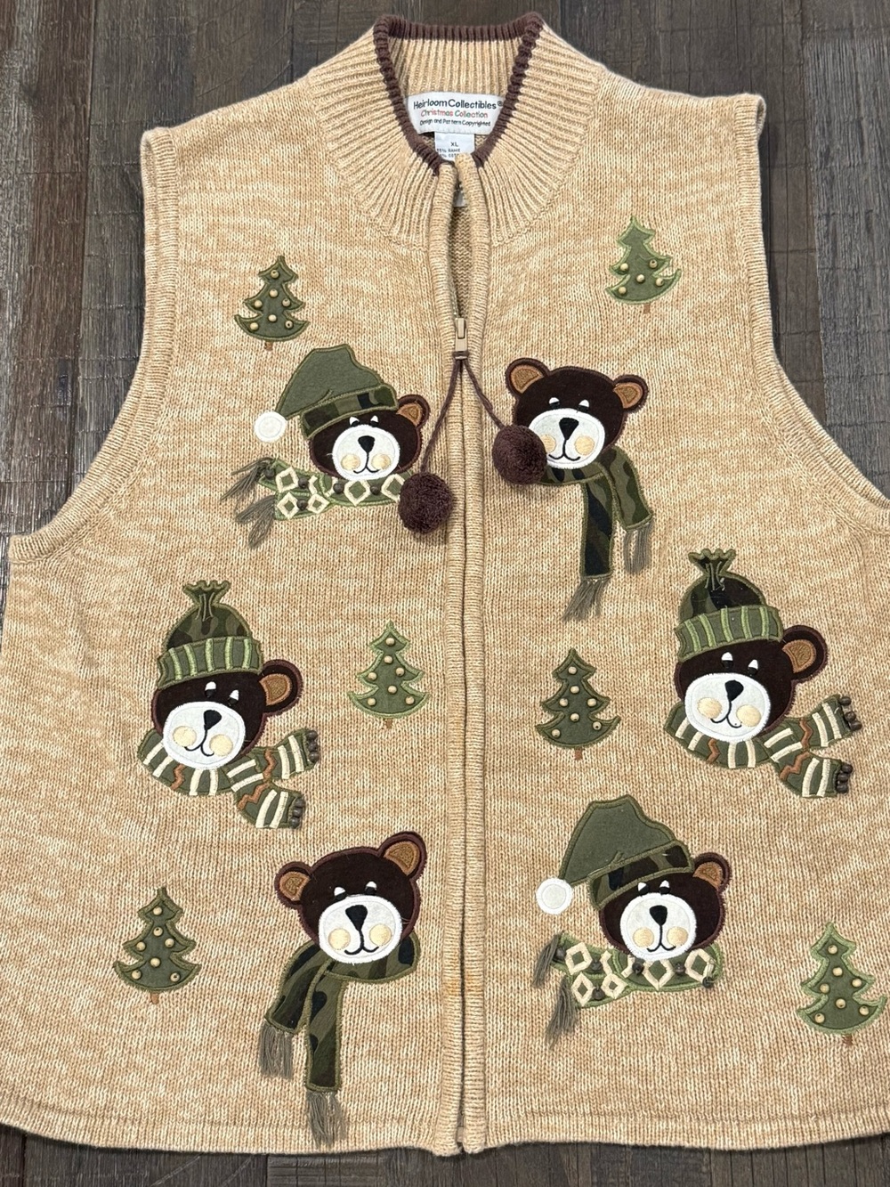 Vintage 90’s Heirloom Collectibles Beige Zip-Front Christmas Sweater Vest XL